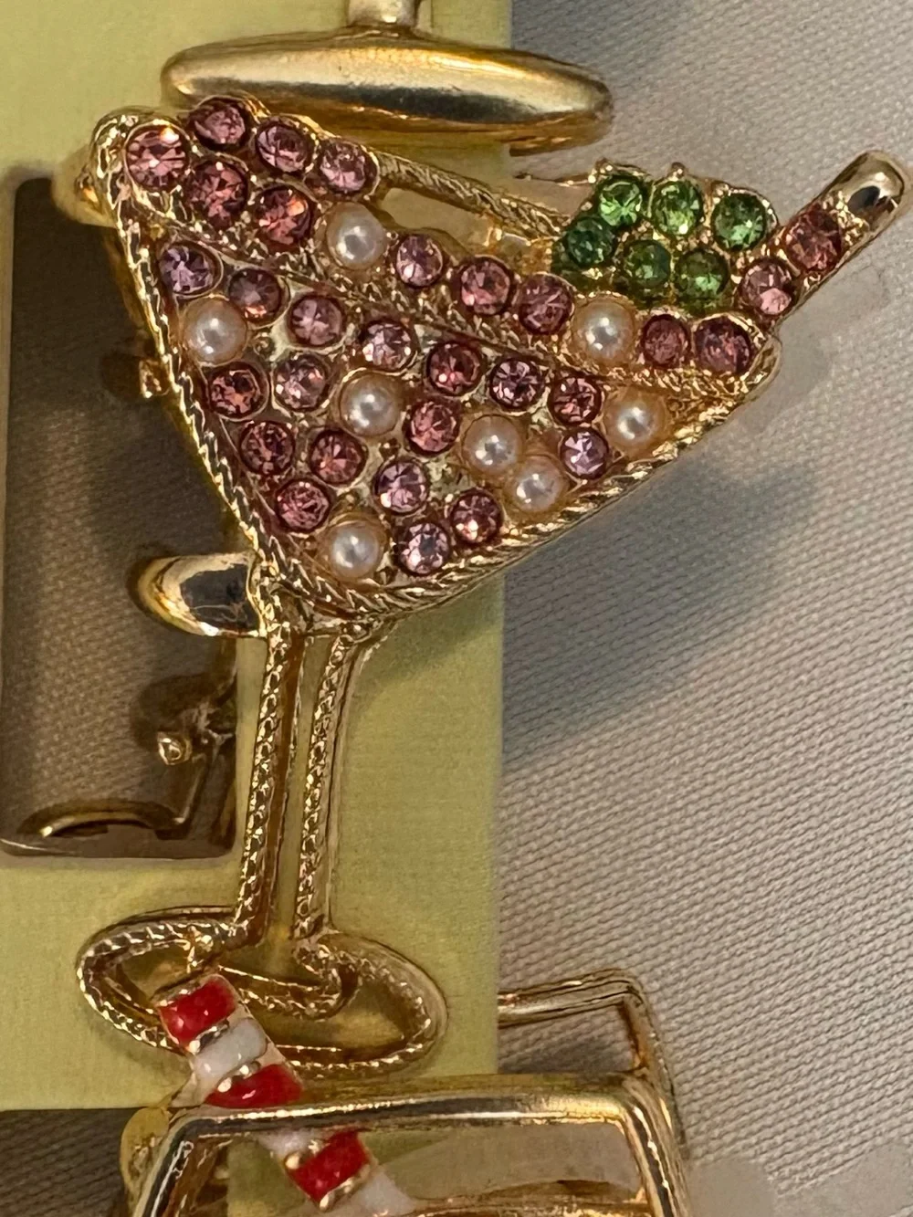 Piper.K Rhinestone Cocktail & Martini Mini Hair Clips Set of 6 Goldtone New